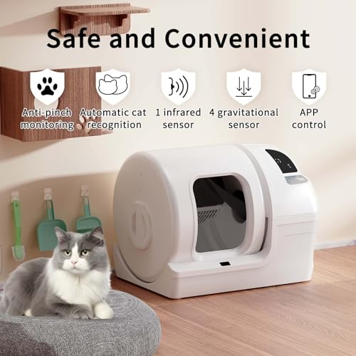 Automatic Cat Litter Box Self Cleaning - UPFAS 100L Extra Large Cat Litter Box with APP Control & Safe Alert & Smart Health Monitor, Odor Removal Cat Litter Box for Multiple Cats, White