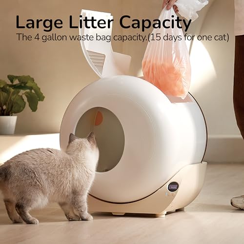FurryTail Self Cleaning Litter Box with APP - Automatic Cat Litter Box for All Your Cats, Odor Control, Spacious Interior and Large Wastes Bin Capacity, Includes 1 Year Supply of Litter Bags (80)