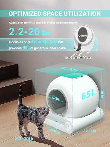 LABOLOW Self Cleaning Cat Litter Box, Automatic Cat Litter Box with Mat & Broom 65L+9L Large Capacity APP Control Odor-Removal & Weight Monitoring Suitable for Multiple Cats【2024 Upgrade】