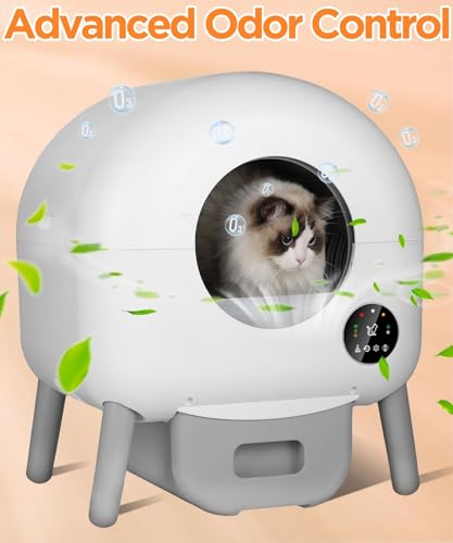 Self Cleaning Litter Box -100L Automatic Cat Litter Box Self Cleaning, All Cats Can Use, with 1 Roll Garbage Bags and Mat, App Control, White.