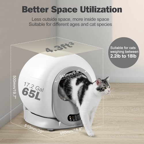 SOUSIA Self Cleaning Cat Litter Box, Scoop Free Automatic Cat Litter Box Extra Large Litter Box for Multiple Cats, Odor Removal Anti Pinch Kitty Litter Box, APP Control