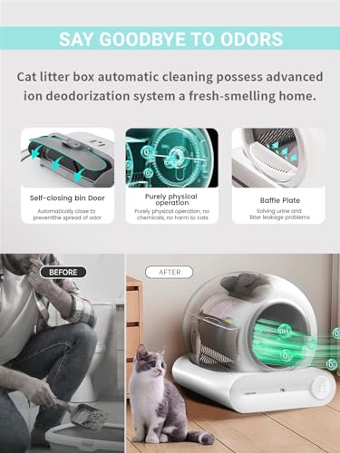 LABOLOW Self Cleaning Cat Litter Box, Automatic Cat Litter Box with Mat & Broom 65L+9L Large Capacity APP Control Odor-Removal & Weight Monitoring Suitable for Multiple Cats【2024 Upgrade】