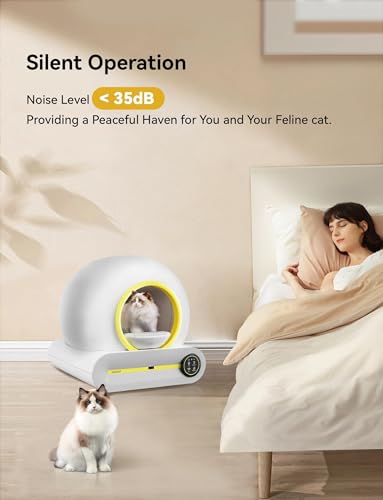 Self Cleaning Cat Litter Box Robot 4th, 65L+9L Large Automatic Cat Litter Box with Odor-Removal Design&Weight Monitoring Function, APP Remote Smart Control, for Multiple Cats【2024 Optimized Version】