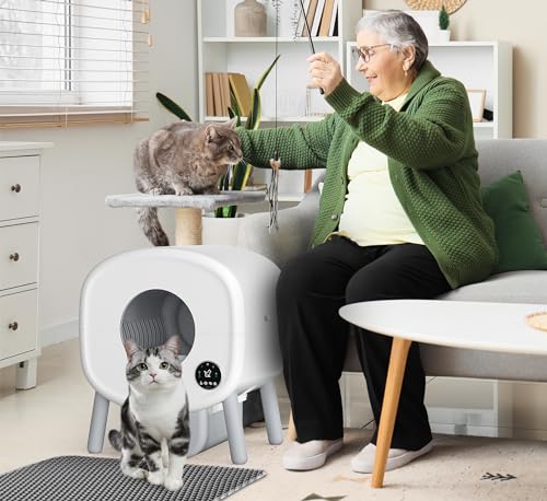 100L Self-Cleaning Cat Litter Box,Automatic Litter Box-Robot for Multiple Cats,Large Electric Kitty Litter Box-APP Control,Odor-Free,Liner & Litter Mat & Aromatherapy Box