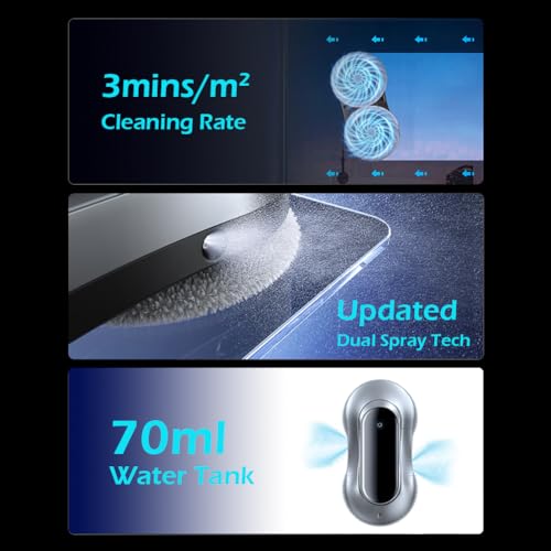 eTRY Window Cleaning Robot with Dual Water Spray 70ML Window Cleaner Robot 3500Pa Suction Power for Windows/Tiles/Glass Door