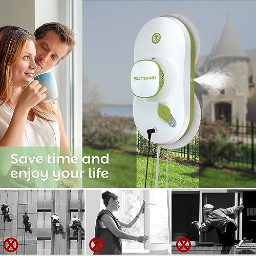 SUNSMAI Window Cleaning Robot, Smart Window Cleaner with Automatic Water Spray, Remote Control Robot Window Washer for Windows/Tiles/Glass Door (SWLR0002)