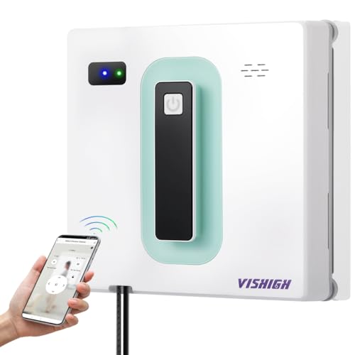Vishigh Window Cleaner Robot 6.8cm Ultra-Thin, Intelligent Obstacle Avoidance, Automatic Window Vacuum Cleaner for Large Mirror, Tile Wall, Glass Wall, Remote & App Control, Light & Compact