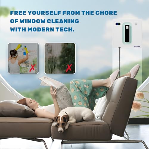Vishigh Window Cleaner Robot 6.8cm Ultra-Thin, Intelligent Obstacle Avoidance, Automatic Window Vacuum Cleaner for Large Mirror, Tile Wall, Glass Wall, Remote & App Control, Light & Compact