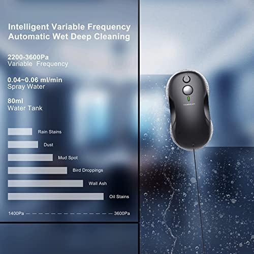 Tosima W3 Window Cleaning Robot - Dual Direction Auto-Spray Smart Window Cleaner with Triple Safety System, Smart Navigation, Remote Control, for All Smooth Surfaces, with 12 Rags, Black