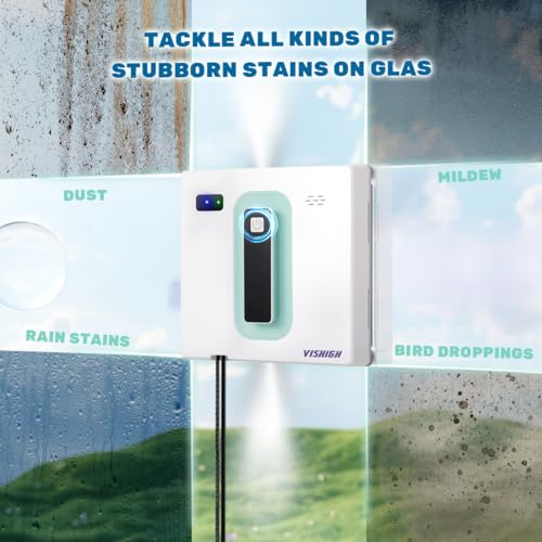 Vishigh Window Cleaner Robot 6.8cm Ultra-Thin, Intelligent Obstacle Avoidance, Automatic Window Vacuum Cleaner for Large Mirror, Tile Wall, Glass Wall, Remote & App Control, Light & Compact