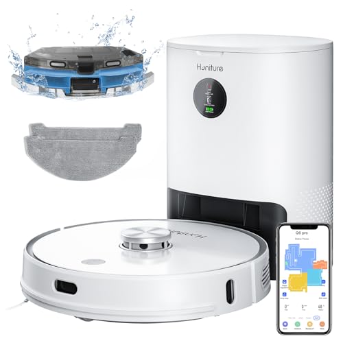 HONITURE Robot Vacuum and Mop Combo,Q6 Pro Robot Vacuum Cleaner with Self-Emptying,4000pa Max Suction Laser Navigator Robotic Vacuum with Smart Mapping,250 Mins Run-Time,App Control,Ideal for Pet Hair