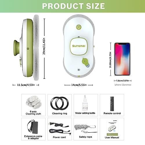 SUNSMAI Window Cleaning Robot, Smart Window Cleaner with Automatic Water Spray, Remote Control Robot Window Washer for Windows/Tiles/Glass Door (SWLR0002)