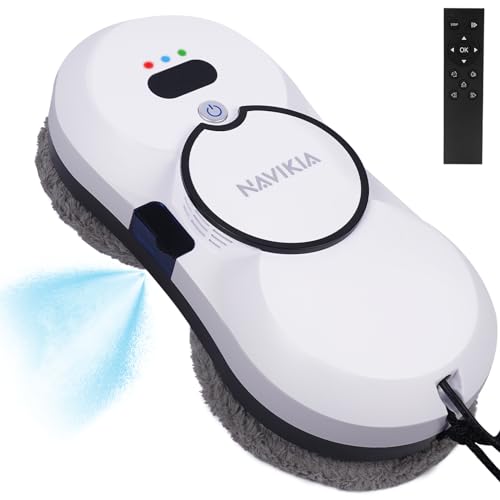 NAVIKIA Window Cleaning Robot, Smart Window Vacuum Cleaner Machine with Automatic Water Spray, Strong Suction, Remote Control Robot Window Washer for Interior/Exterior Window/Tiles/Glass Door (White)