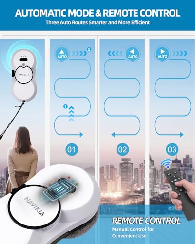 NAVIKIA Window Cleaning Robot, Smart Window Vacuum Cleaner Machine with Automatic Water Spray, Strong Suction, Remote Control Robot Window Washer for Interior/Exterior Window/Tiles/Glass Door (White)