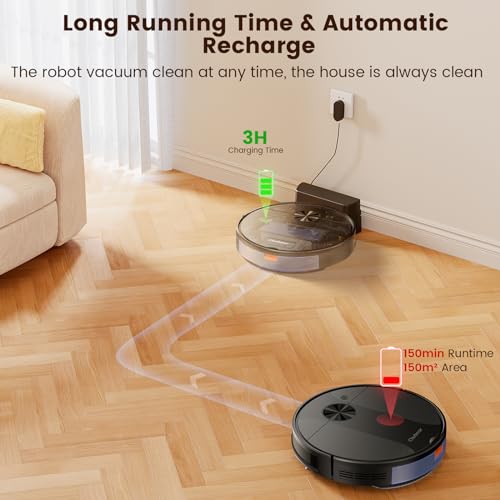 Chuboor Robot Vacuum Cleaner, 150 Min 3000Pa Powerful Robot Vacuum and Mop Combo, Super-Slim Smart Robotic Vacuums with App, Self-Charging Robotic Vacuum Cleaner