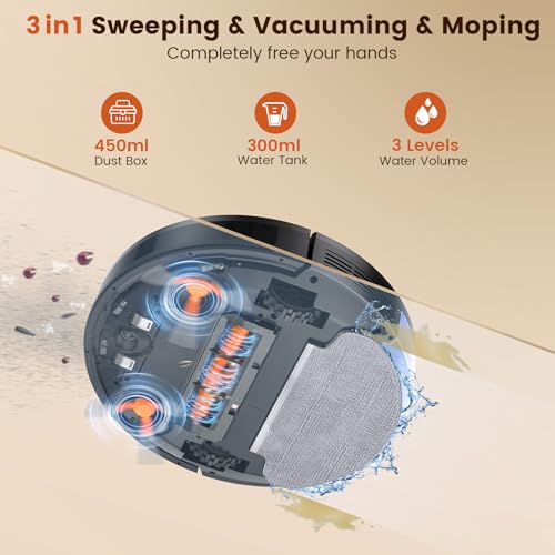 Chuboor Robot Vacuum Cleaner, 150 Min 3000Pa Powerful Robot Vacuum and Mop Combo, Super-Slim Smart Robotic Vacuums with App, Self-Charging Robotic Vacuum Cleaner