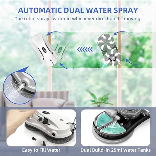 AlfaBot Window Cleaning Robot with Dual Water Spray, X7 Robot Window Cleaner with Double-Side Water Spray 50ml Water Tank, Smart Window Vacuum for Interior/Exterior Highrise Windows