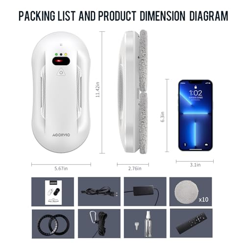 AGORVIO Window Cleaning Robot with Long life BLDC Motor,Window Robot Cleaner with Automatic Water Spray,Remote Control,Window Washer Robot for Interior/Exterior Highrise Windows