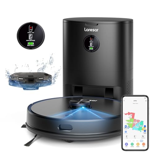 Laresar Robot Vacuum and Mop Combo,4000Pa Robotic Vacuum Cleaner with 3.5L Self Emptying Station,3 in 1 Robot Vacuum with Lidar Navigation,Smart App Control,for Pet Hair/Floors/Carpets(L6 Pro), Black