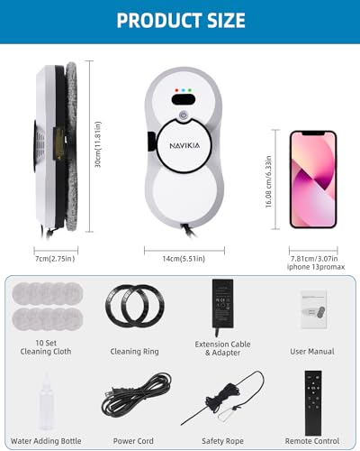 NAVIKIA Window Cleaning Robot, Smart Window Vacuum Cleaner Machine with Automatic Water Spray, Strong Suction, Remote Control Robot Window Washer for Interior/Exterior Window/Tiles/Glass Door (White)