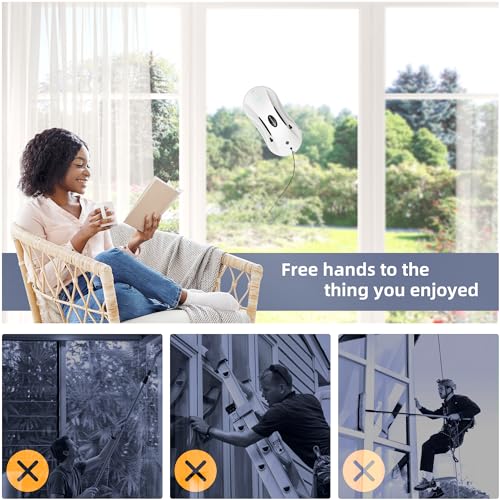 AlfaBot Window Cleaning Robot with Dual Water Spray, X7 Robot Window Cleaner with Double-Side Water Spray 50ml Water Tank, Smart Window Vacuum for Interior/Exterior Highrise Windows