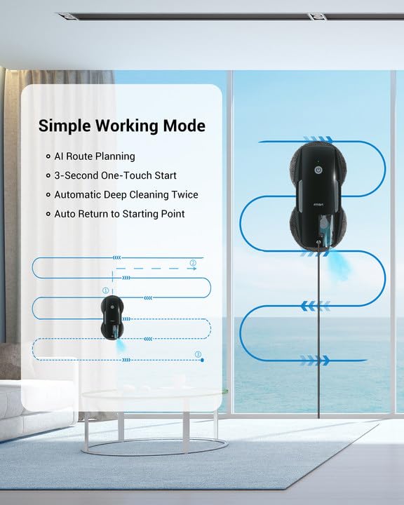 FMART T9 Pro Window Cleaning Robot - 3800PA, Ultrasonic Water Spray, AI Path Planning, AI Edge Detection Window Cleaner Robot with Remote Control & 10 Cloths - Deep Clean Windows, Tiles, Glass Doors