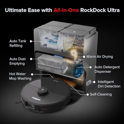 roborock S8 Max Ultra Robot Vacuum and Mop, Auto Mop Washing&Drying, Smart Dirt Detection, Self-Emptying, 8000Pa Suction, 20mm Mop Lifting, Black