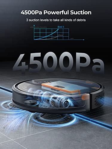 Laresar Robot Vacuums and Mop Combo, Max 4500Pa Suction, Evol 3 Robotic Vacuum Cleaner with Auto Carpet Boost, Self-Charging Robot Vacuum, App&Remote&Voice Control, Ideal for Pet Hair and Carpets