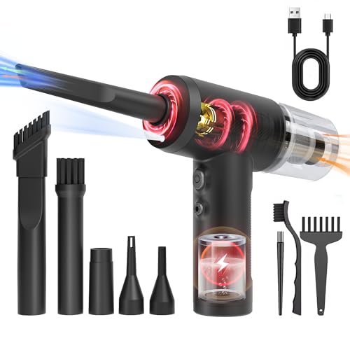 Handheld Car Vacuum Cordless, 12000Pa Strong Suction 3-in-1 Compressed Air Duster & Car Vacuum Cleaner & Hand Pump, 3 Gear Adjustable Handheld Vacuum with LED Light for Car, PC, Keyboard and Carpet