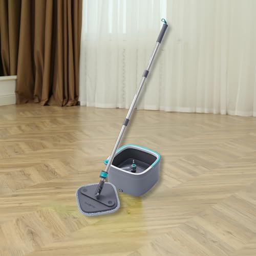 Square Spin Mop and Bucket Smart Floor Mop with Separate Compartments for Clean and Dirty Water, Self Cleaning with 2 Machine Washable Mop Pads, Always Clean Floors with Clean Water