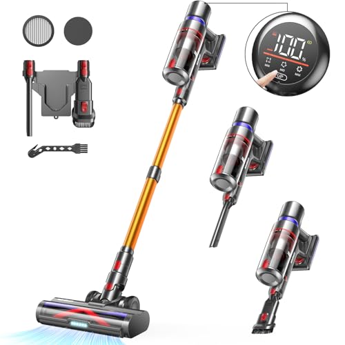 Cordless Vacuum Cleaner, 550W/45Kpa Stick Vacuum with Touch Screen, Max 55 Mins Runtime, Wireless Vacuum Cleaners for Home, Anti-tangle Brush, Lightweight Vacuum for Pet Hair/Hardwood Floor/Carpet