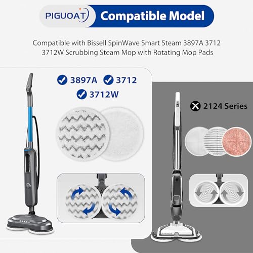 PIGUOAT 6 Pack 3897A Pads Fit for Bissell 3897A SpinWave SmartSteam Scrubbing Steam Mop Cleaner(3 Scrub and 3 Soft)