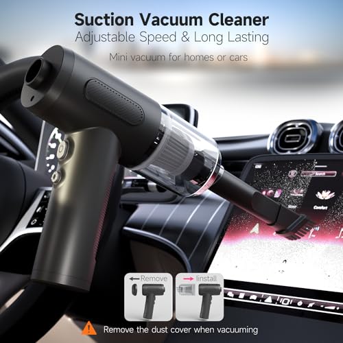 Handheld Car Vacuum Cordless, 12000Pa Strong Suction 3-in-1 Compressed Air Duster & Car Vacuum Cleaner & Hand Pump, 3 Gear Adjustable Handheld Vacuum with LED Light for Car, PC, Keyboard and Carpet
