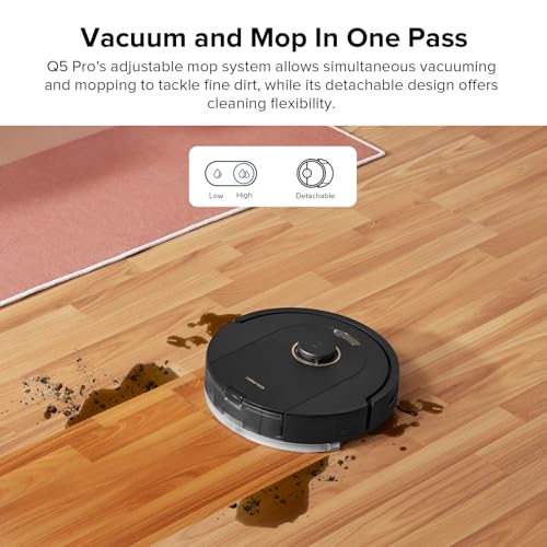 roborock Q5 Pro Robot Vacuum and Mop Combo, 5500Pa Suction, DuoRoller Brush, LiDAR Navigation, Robotic Vacuum Cleaner with 240 min Runtime, Smart No-Go Zone, Perfect for Pet Hair