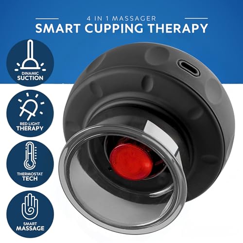 rouxen 4-in-1 Smart Cupping Therapy Massager, Red Light Therapy, Targeted Pain Relief, Circulation & Tighter Skin, Muscle Pain, Cellulite Remover, Portable Electric Vacuum Suction Massager