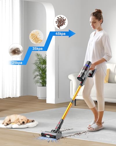 Cordless Vacuum Cleaner, 550W/45Kpa Stick Vacuum with Touch Screen, Max 55 Mins Runtime, Wireless Vacuum Cleaners for Home, Anti-tangle Brush, Lightweight Vacuum for Pet Hair/Hardwood Floor/Carpet