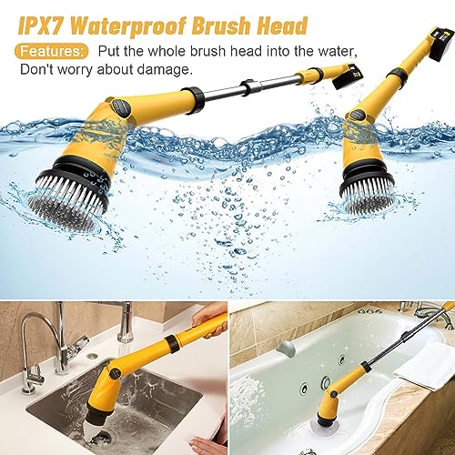 Qimedo 1200 RPM Battery Electric Spin Scrubber, Highly Powerful Cordless Cleaning Brush with Smart Display, Electric Tile Floor Scrubber with 8 Brushes, Battery Powered Shower Scrubber