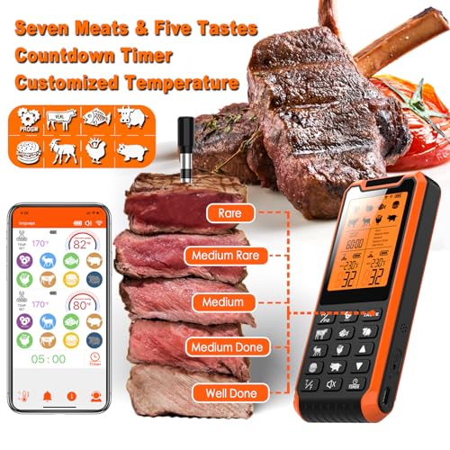 VACUUM SEALERS UNLIMITED Smart Bluetooth Meat Thermometer - Long Range Wireless Food Thermometer, Temp Monitor with Dual Probes for BBQ, Oven, Grill & Smoker-Effortless Steak, Pork, and Turkey Cooking