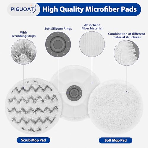 PIGUOAT 6 Pack 3897A Pads Fit for Bissell 3897A SpinWave SmartSteam Scrubbing Steam Mop Cleaner(3 Scrub and 3 Soft)