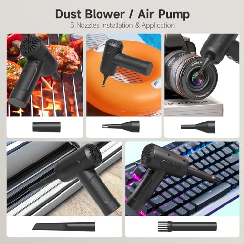 Handheld Car Vacuum Cordless, 12000Pa Strong Suction 3-in-1 Compressed Air Duster & Car Vacuum Cleaner & Hand Pump, 3 Gear Adjustable Handheld Vacuum with LED Light for Car, PC, Keyboard and Carpet
