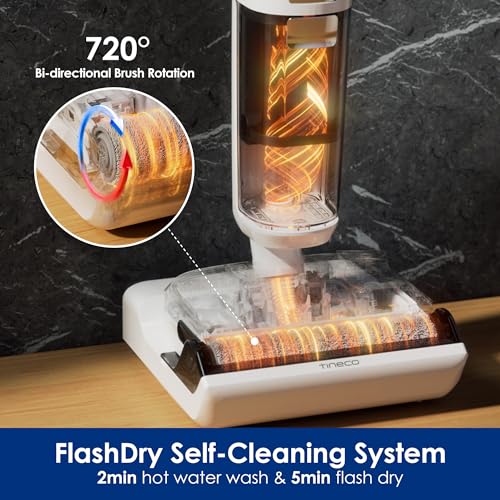 Tineco Floor ONE Stretch S6 Cordless Wet Dry Vacuum Cleaner, 180°Lay-Flat Smart Vacuum Mop, 5.1 inch Compact Design, 158℉ Flashdry Self-Cleaning in 5min, Long Runtime, Triple-Sided Edge Cleaning