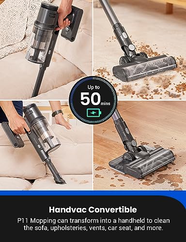 Proscenic Vacuum Cleaners for Home, P11 Mopping Wet Dry Cordless Vacuum and Mop Combo all in one,High Suction Lightweight Stick Vacuum with LED Display,Long Runtime Ease of use vacuum for Pet Hair