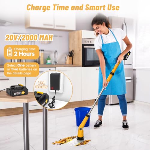 Qimedo 1200 RPM Battery Electric Spin Scrubber, Highly Powerful Cordless Cleaning Brush with Smart Display, Electric Tile Floor Scrubber with 8 Brushes, Battery Powered Shower Scrubber