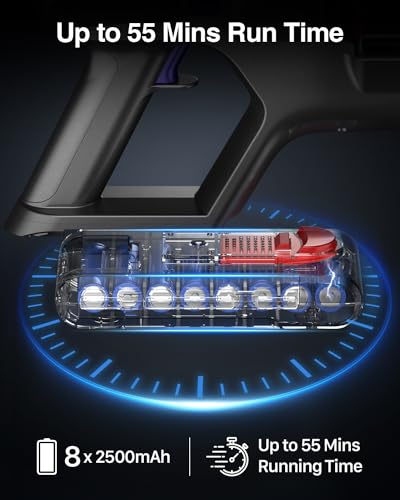 Cordless Vacuum Cleaner, 550W/45Kpa Stick Vacuum with Touch Screen, Max 55 Mins Runtime, Wireless Vacuum Cleaners for Home, Anti-tangle Brush, Lightweight Vacuum for Pet Hair/Hardwood Floor/Carpet