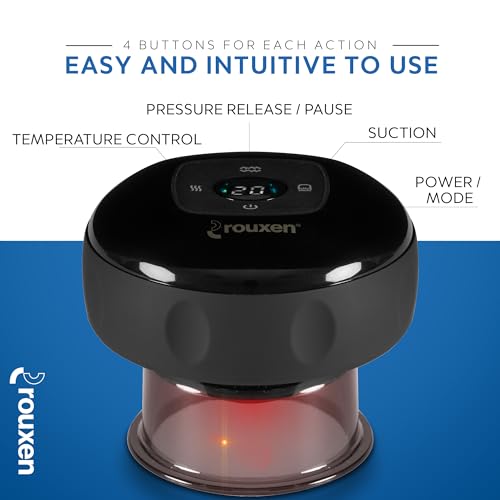 rouxen 4-in-1 Smart Cupping Therapy Massager, Red Light Therapy, Targeted Pain Relief, Circulation & Tighter Skin, Muscle Pain, Cellulite Remover, Portable Electric Vacuum Suction Massager