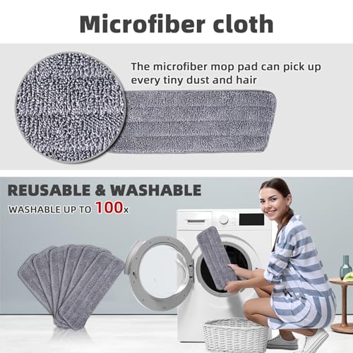 Mops for Floor Cleaning Wet Spray Mop with 6 Washable Microfiber Pads 1 Scraper 1 Mop Holder,Wood Floor Mop for Home or Commercial Dry Wet Use Flat Mop for Wall,Hardwood,Vinyl,Laminate,Ceramic,Tile