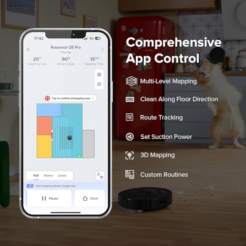 roborock Q5 Pro Robot Vacuum and Mop Combo, 5500Pa Suction, DuoRoller Brush, LiDAR Navigation, Robotic Vacuum Cleaner with 240 min Runtime, Smart No-Go Zone, Perfect for Pet Hair