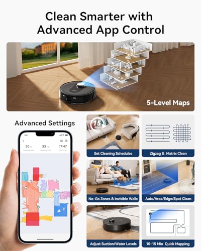 Proscenic Q8 Robot Vacuum and Mop Combo 【4200 Pa Suction, LiDAR Nav】 Mopping Robotic Vacuum Cleaner with 200 Min Run, Automatic Self-Charging, WiFi APP Control for Indoor Floor, Pet Hair, Carpet