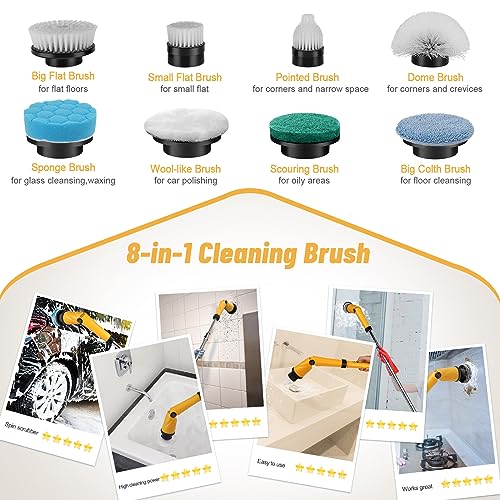 Qimedo 1200 RPM Battery Electric Spin Scrubber, Highly Powerful Cordless Cleaning Brush with Smart Display, Electric Tile Floor Scrubber with 8 Brushes, Battery Powered Shower Scrubber