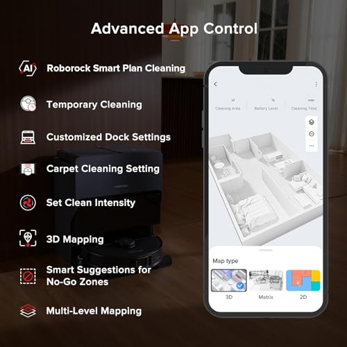roborock S8 Max Ultra Robot Vacuum and Mop, Auto Mop Washing&Drying, Smart Dirt Detection, Self-Emptying, 8000Pa Suction, 20mm Mop Lifting, Black